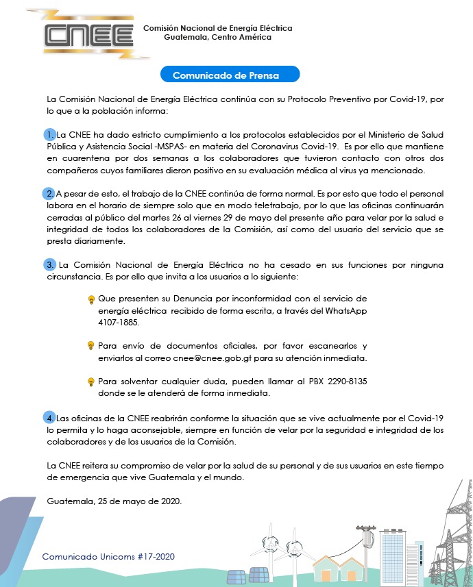 CNEE continúa con protocolo preventivo por COVID-19