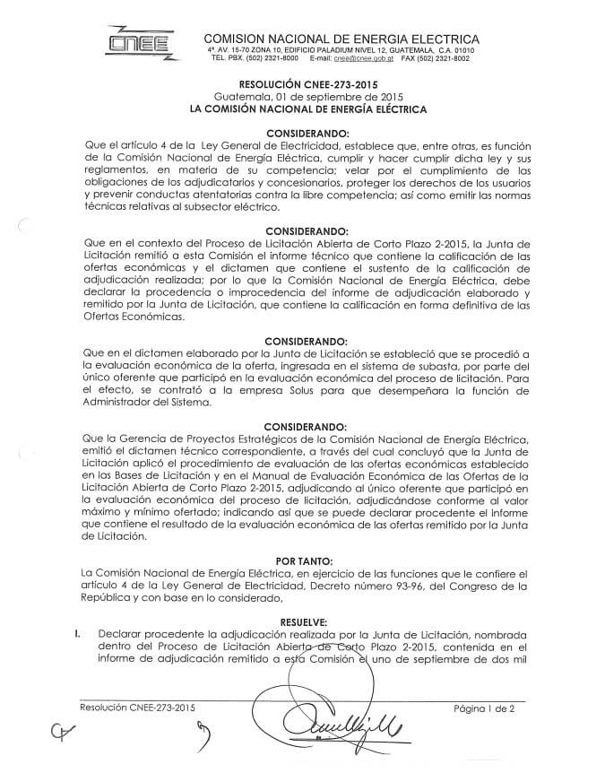 Licitación Abierta de Corto Plazo 2-2015