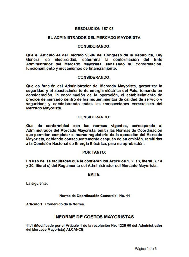NCC-11: Informe de costos mayoristas