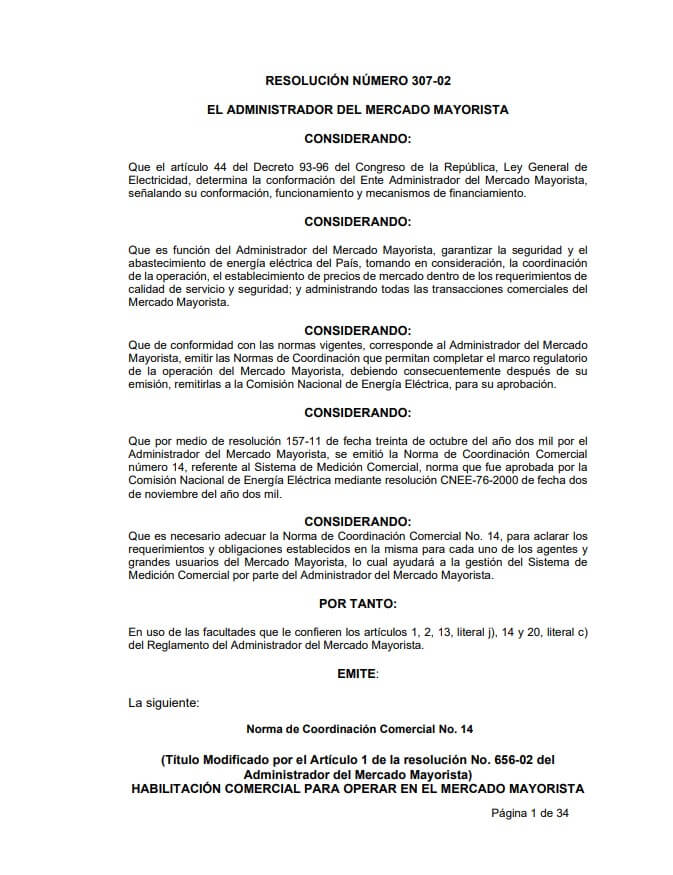 NCC-14: Habilitación comercial para operar en el Mercado Mayorista y sistema de medición comercial