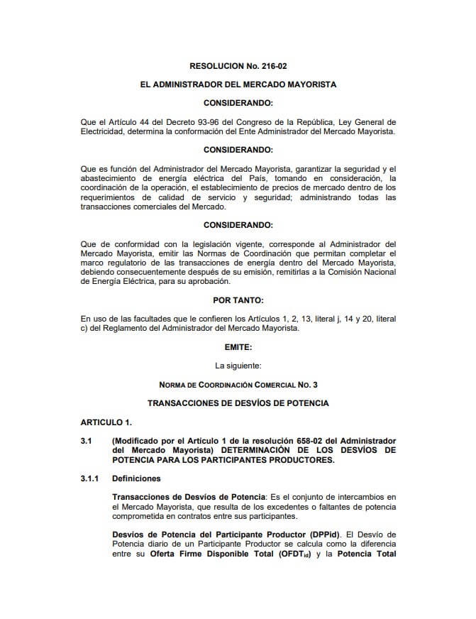 NCC-3: Transacciones de desvíos de potencia
