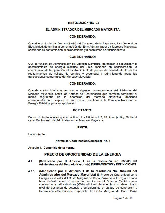 NCC-4: Precio de oportunidad de la energía