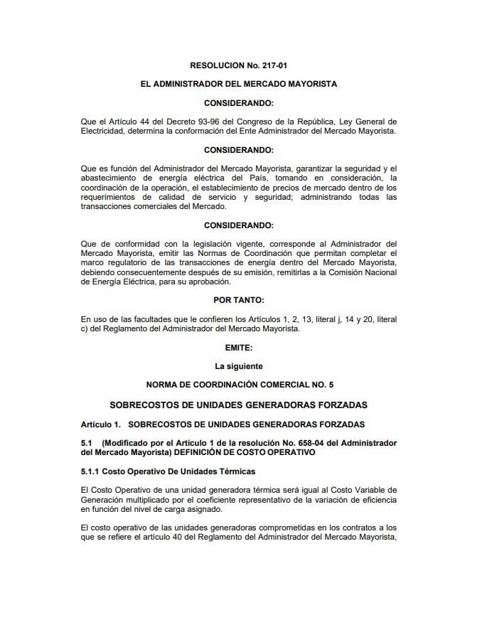 NCC-5: Sobrecostos de unidades generadoras forzadas