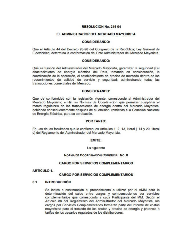 NCC-8: Cargo por servicios complementarios
