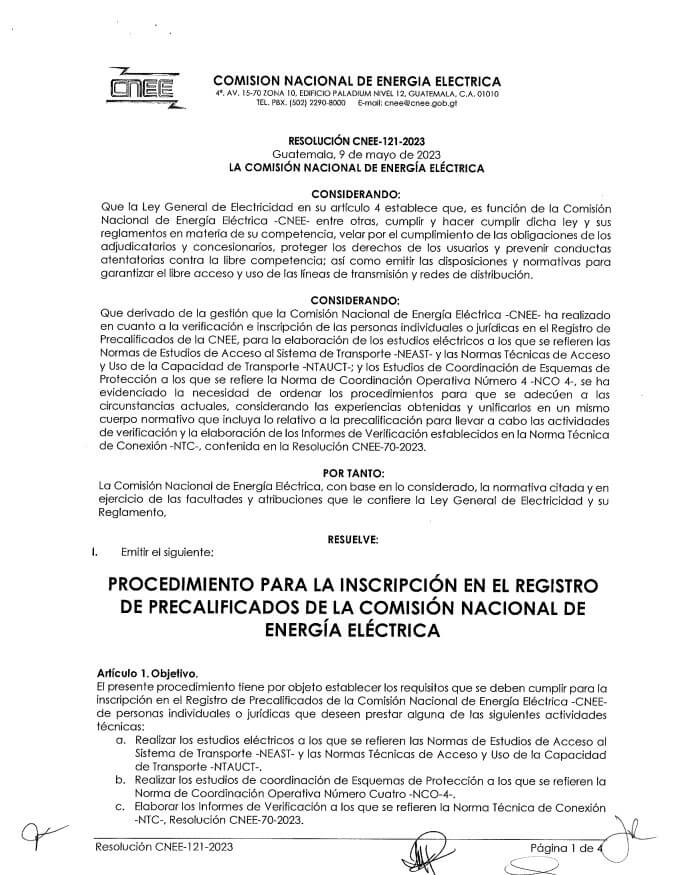 Procedimiento (Resolución CNEE-121-2023)